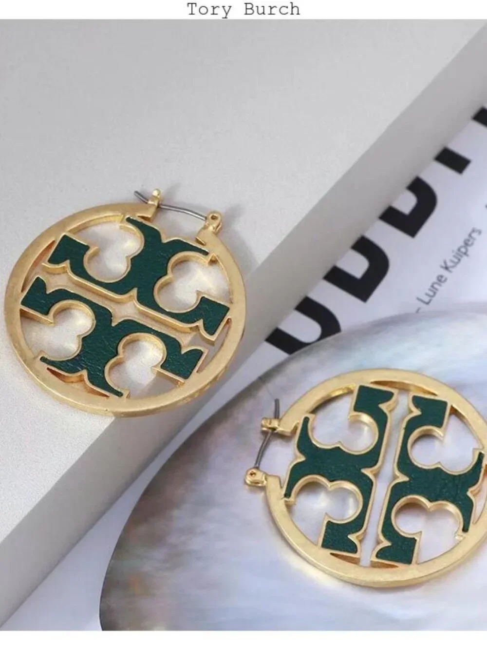 Tory Burch gold and green earrings